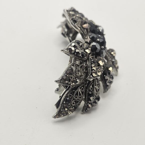Vtg Soho Floral Rhinestone Black Rhinestones Silver Tone Hair Clip Barrette main image 4